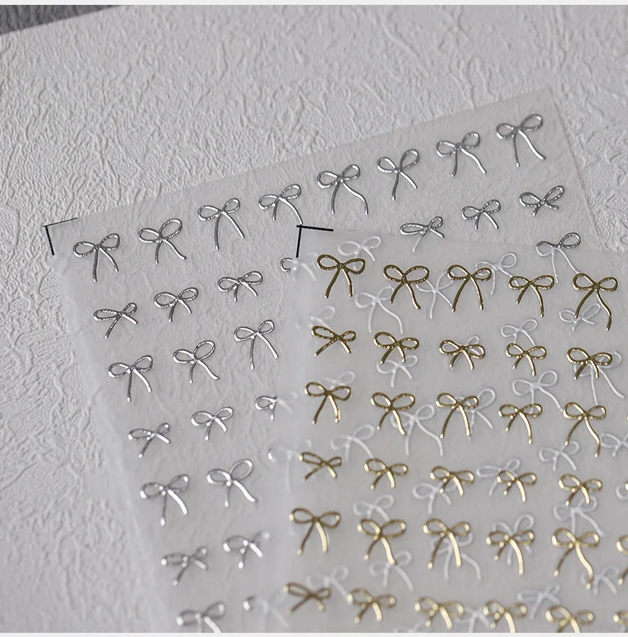 Description Picture 5 of itemLovely Gold Silver Black White Line Bowknot 3D Self Adhesive Nail Art Decorations Stickers Ribbon Cute Manicure Decals Wholesale