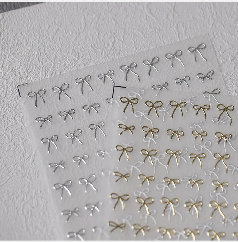 Description Picture 5 of itemLovely Gold Silver Black White Line Bowknot 3D Self Adhesive Nail Art Decorations Stickers Ribbon Cute Manicure Decals Wholesale