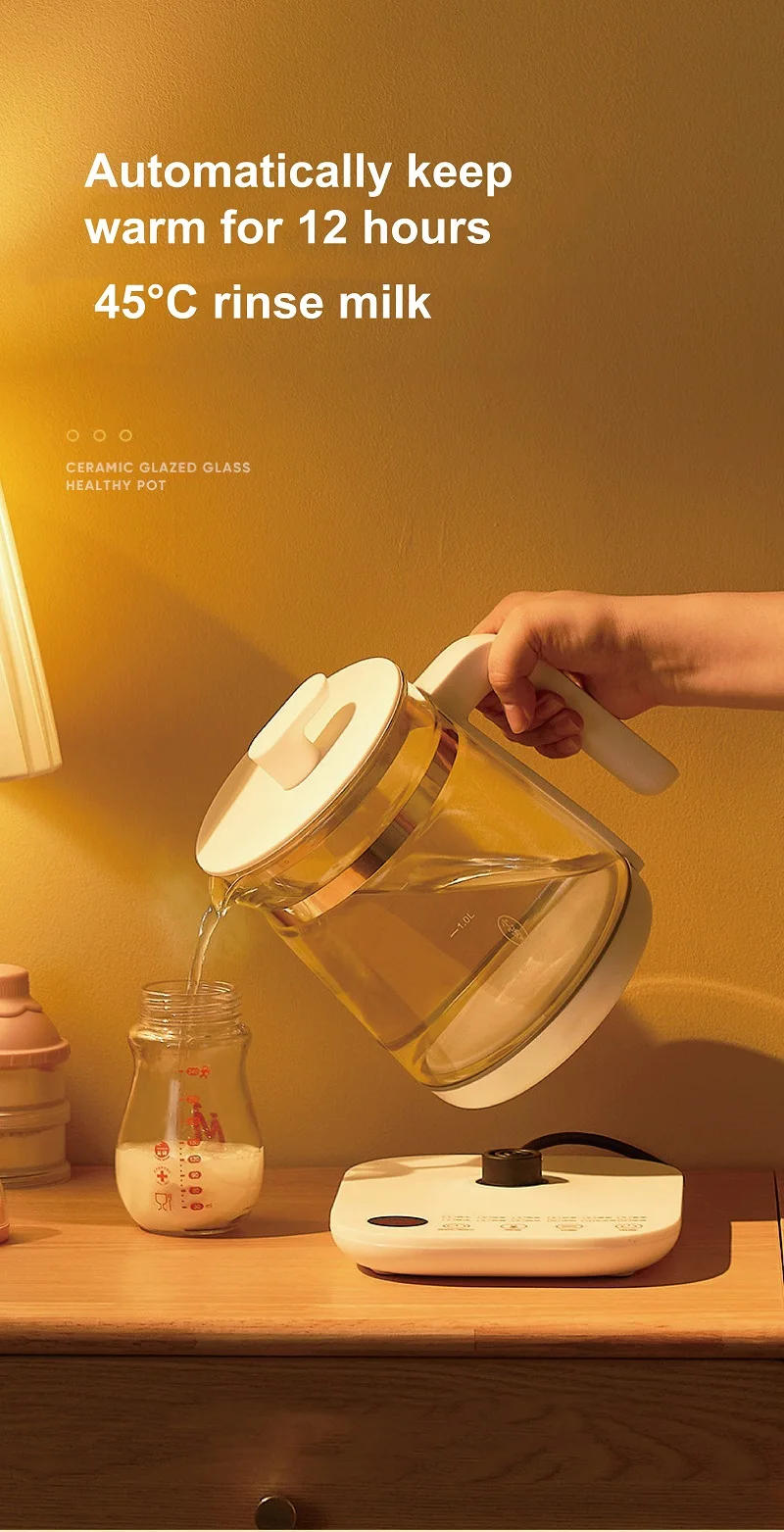 Description Picture 6 of item1.8L Smart Health Pot Multifunctional Appointment Electricity Kettle Glass Thermostat Baby Milk Kettle Tea Maker Kitchen Tools