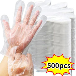Transparent Disposable Gloves Plastic Waterproof Gloves for Kitchen Restaurant Fried Chicken BBQ Disposable Tableware Wholesale