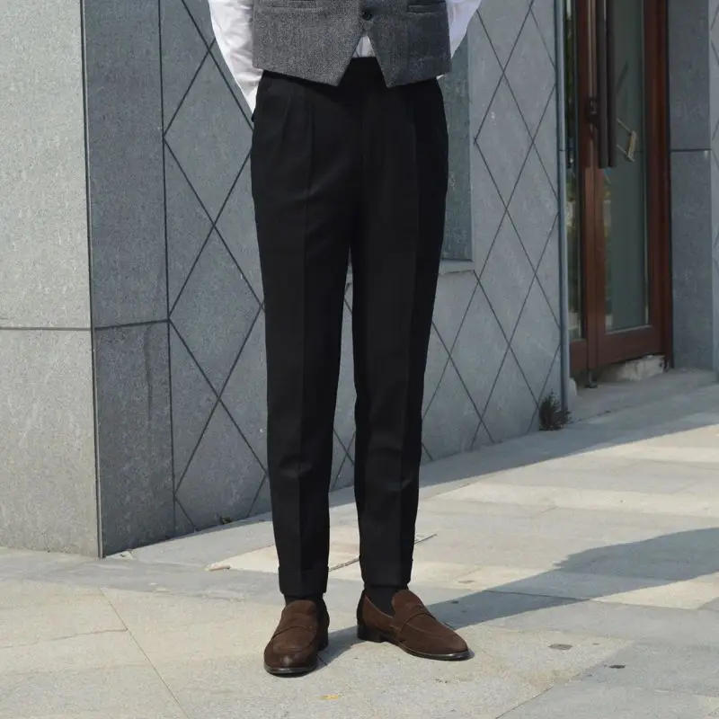 Description Picture 6 of item2024 Autumn Winter Men New High Waist Belt Design Casual Pant Male Loose Suit Trousers Mens Solid Color Straight Pants F339