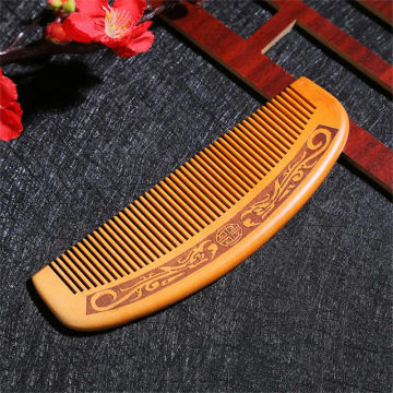 Natural Carved Peach Wood Comb Thickened Wood Comb Curly Massage Hair Comb Anti-static Sandalwood Hairdressing Hair Styling Tool