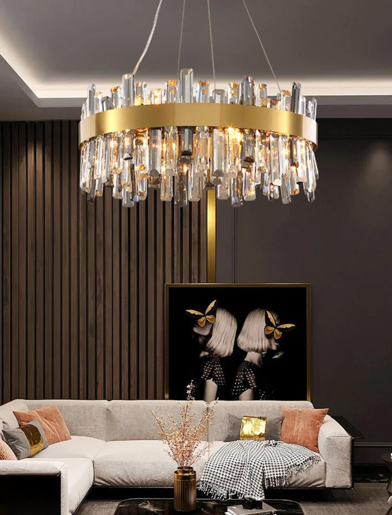 Description Picture 6 of itemE14 LED Gold Chrome Dimmable Clear Grey K9 Crystal Mixed Chandelier Hanging Light Lustre Suspension Luminaire Lampen For Foyer