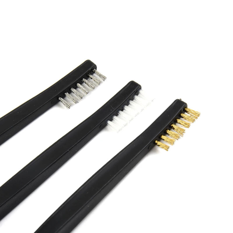 Description Picture 3 of item1pc Double Head Wire Brush Set Steel Brass Nylon Cleaning Polishing Metal Rust For Light Metal Spark Plugs Battery Cleaning