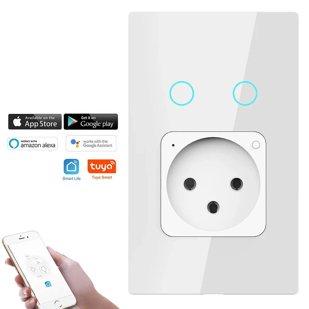 Description Picture 3 of itemMelery Israel Wall Socket Wifi Smart Light Switch Tuya Plug Electrical Outlet Touch Glass Panel Intelligent by Alexa Google Home