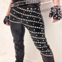 ABOORUN Men Punk PU Leather Pants Rivets Motorcycle Leather Trousers