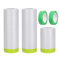 Pre-Taped Masking Film and Tape Drop Cloth Plastic Cover Sheets Transparent Floor Carpet Protector for Furniture Car Painting