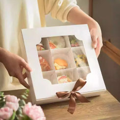 5Pack White/Red 9Count Cake Box with Ribbon Wedding DIY Handmade Cake Decoration Donut Package Supplies Christmas Gift Cake box