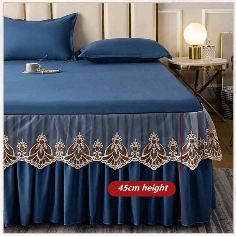 Description Picture 5 of item3pcs Set Raw Cotton Soft Bedspread Bed Romance Dust Protector Cover Embroidery Lace Edge Bed Skirt with 2pcs Pillowcase