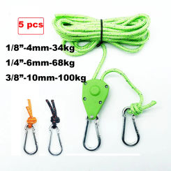 5 Pcs 1/4 1/8 3/8 Camping Tent Tie Down Rope Tightener Fastening Pulley Ratchet Hangers Awning Rope Hook Canopy Buckle Straps
