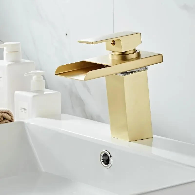 Description Picture 3 of itemBathroom Waterfall Faucet LED Faucet Brushed Gold Brass Basin  Bathroom Mixer Tap Deck Mounted Basin Sink Mixer Tap