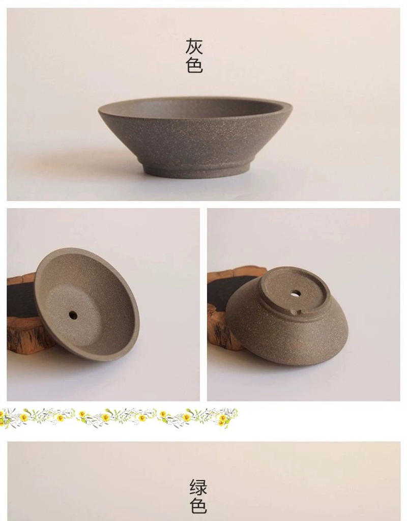 Description Picture 5 of itemCeramic Circle Bonsai Pot Purple Sand Nature Color Tradition Chinese Hat Shape Dormitory Garden Home Table Decoration