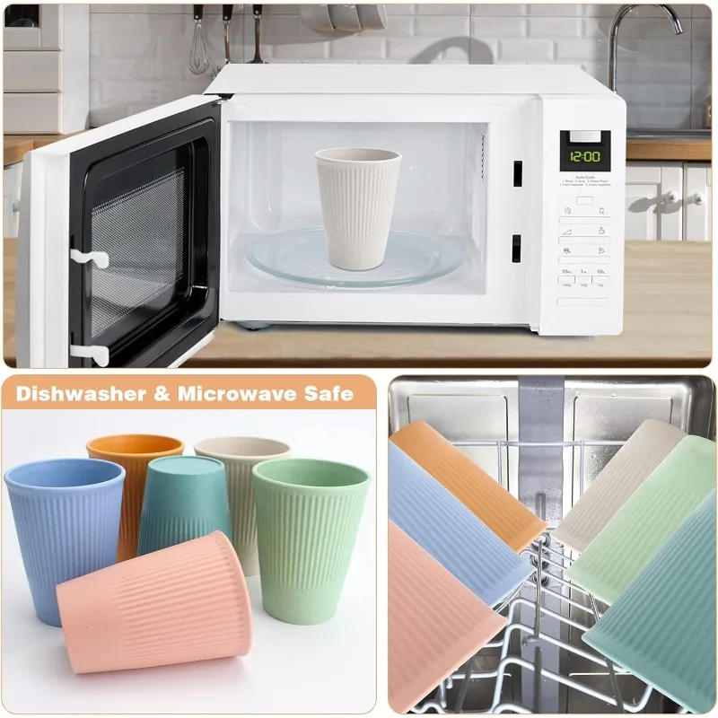 Description Picture 6 of item6 Pieces Unbreakable Drinking Cups, 350 ML Plastic Drinking Cups Reusable Tumbler Cup Microwave and Dishwasher Safe(6 Colors)