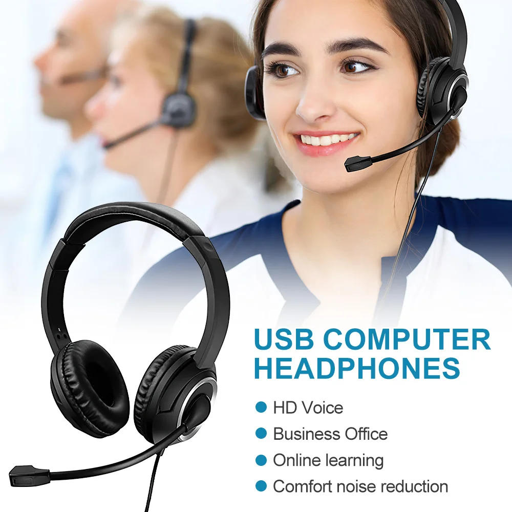 Description Picture 3 of itemWired USB Headset Call Center Headphones with Microphone Noise Cancelling Over Gaming Over-Ear Headsets for Computer PC Laptop