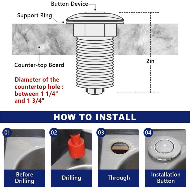 Description Picture 6 of itemGarbage Disposal Air Switch With 1.5m Hose Sink Top Food Waste Disposer Push Button Replacement Disposer Accessories PR Sale