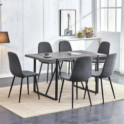 Dining Table Set for 6, Modern 55'' Grey Wood Dining Table and Fabric Dining Chairs Set of 6,Table and Chairs Set of 6
