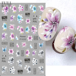 3D Lace Flowers Nail Stickers Purple Blossom Floral Butterfly Summer Nail Art Decals Decorations Adhesive Slider Tattoo Manicure