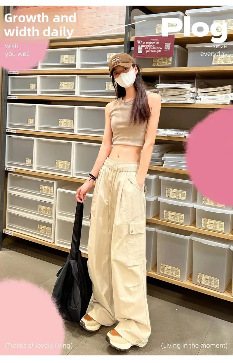 Description Picture 3 of itemAmerican Style Quick Dry Work Pants Women Summer Ice Silk Cuffed Trousers Multi Pocket Climbing Mountain Wide Leg Sports Pants