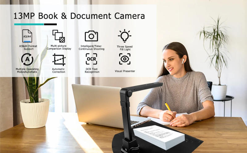 Description Picture 2 of item13-Megapixel Auto-Focus A3/A4 Document Scanner Visual Presenter Multi-Language OCR English Article Recognition by AI Technology