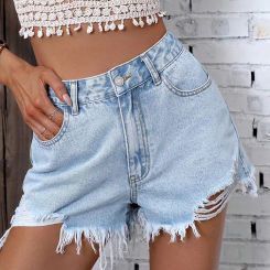 Benuynffy Women's Denim Shorts Streetwear Casual Pockets High Waist Summer Fashion Loose Frayed Hem Ripped Jean Shorts 2024 New