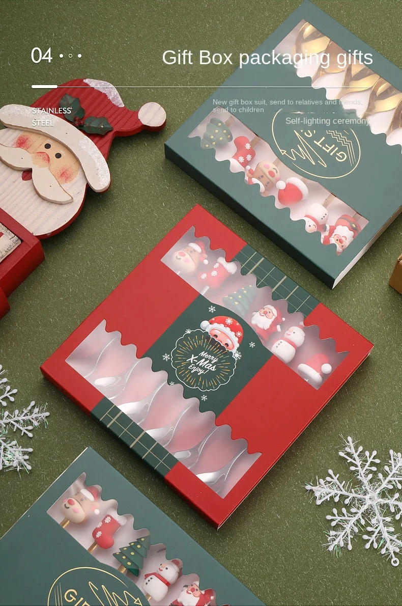 Description Picture 6 of item6/4/1PCS Christmas Gift Glod Spoon Fork Set Elk Christmas Tree Decoration Dessert Scoop Fruit Fork Coffee Spoon Cutlery Set