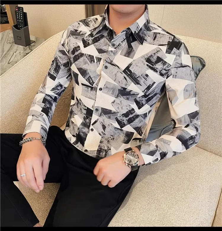 Description Picture 6 of itemFashion Print Shirt for Men High-quality Slim Casual Business Formal Dress Shirts  Social Party Men Clothing 2024 Spring/Summer