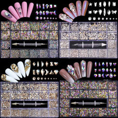 2800pcs Nail Art Rhinestones Kit Boxed 21 Grids Mixed Size Set 1pc Pick Up Pen Glass Crystal Decorations 3D AB Flat Gemstones
