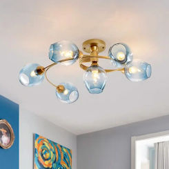 SANDYHA NEW LED Molecular Chandeliers Green Blue Grey Glass Ball Ceiling Lamps for Sleep Live Dine Table Bed Room Pendant Lights