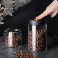 Coffee Beans Vacuum Sealed Tank Borosilicate Glass Cereals Storage Jar Moisture-proof Air Extraction Tea Container for Kitchen