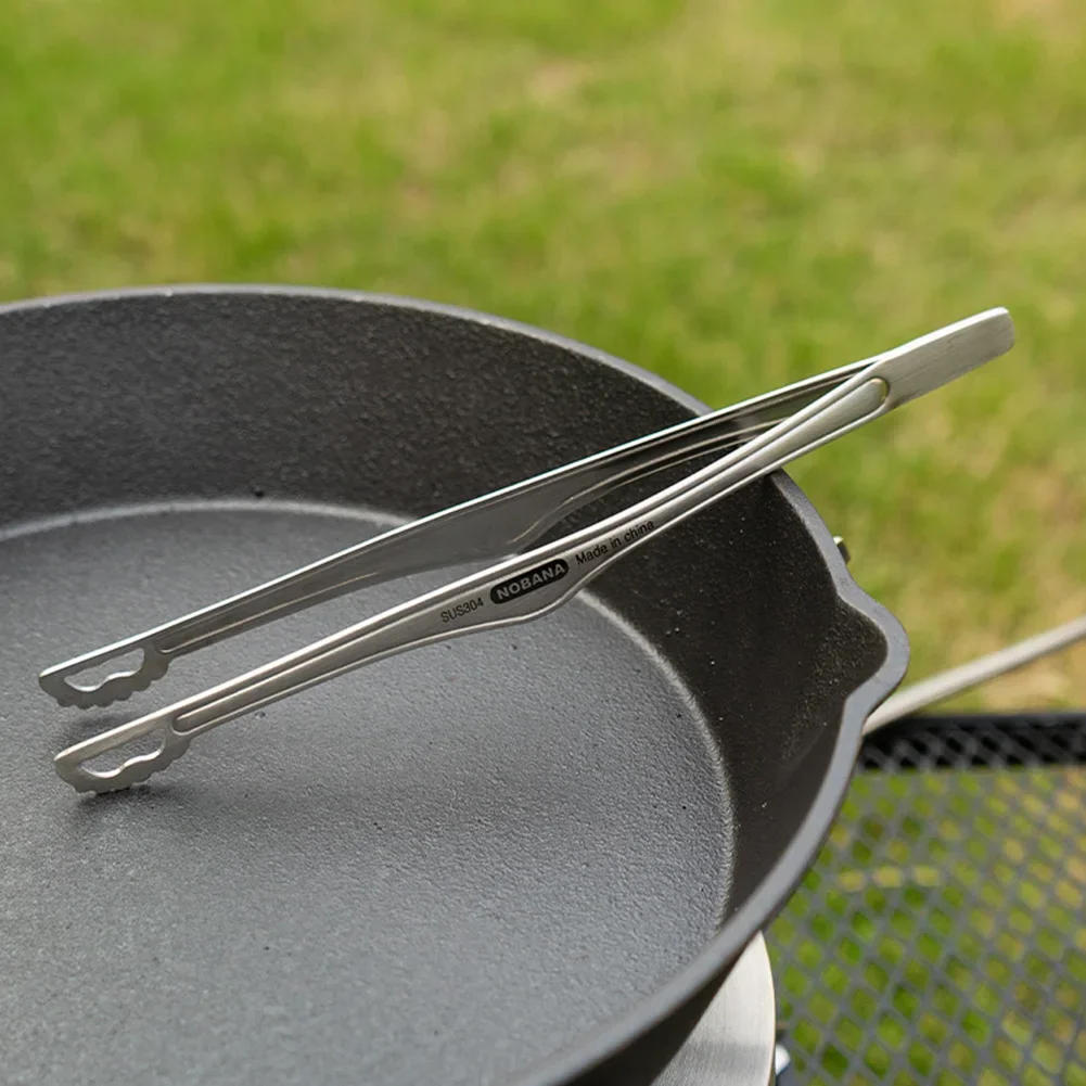 Description Picture 2 of itemNOBANA Camping Clip Stainless Steel Kitchen Beef Food Tongs Ultralight Heat-Resistant Reusable Camping Cookware for BBQ Picnic