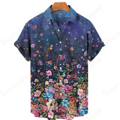 Vintage Blumen Hawaii Shirt Männer Frauen Mode drehen Kragen lässig soziale Strand hemden Berufung Kurzarm Bluse Blume
