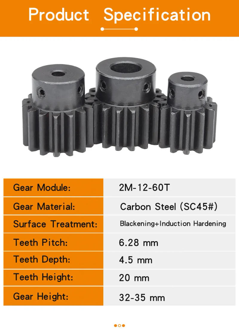 Description Picture 3 of itemMotor Gear 2M-38T/40T Bore Size 10/12/14/15/16/17/19/20/25 mm Gear Wheel Blackening SC45#Carbon Steel Teeth Height 20mm
