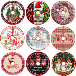 90CM Christmas Printed Tree Skirt New Cartoon Round Elk Christmas Tree Decoration Base Ornament Tree Apron