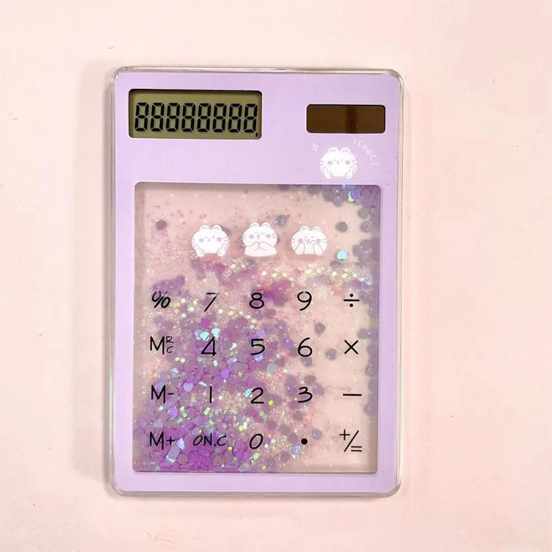 Description Picture 4 of itemQuicksand Mini Solar Calculator Cute Transparent Creative Student Stationery 8 Digits Display School Supplies Student