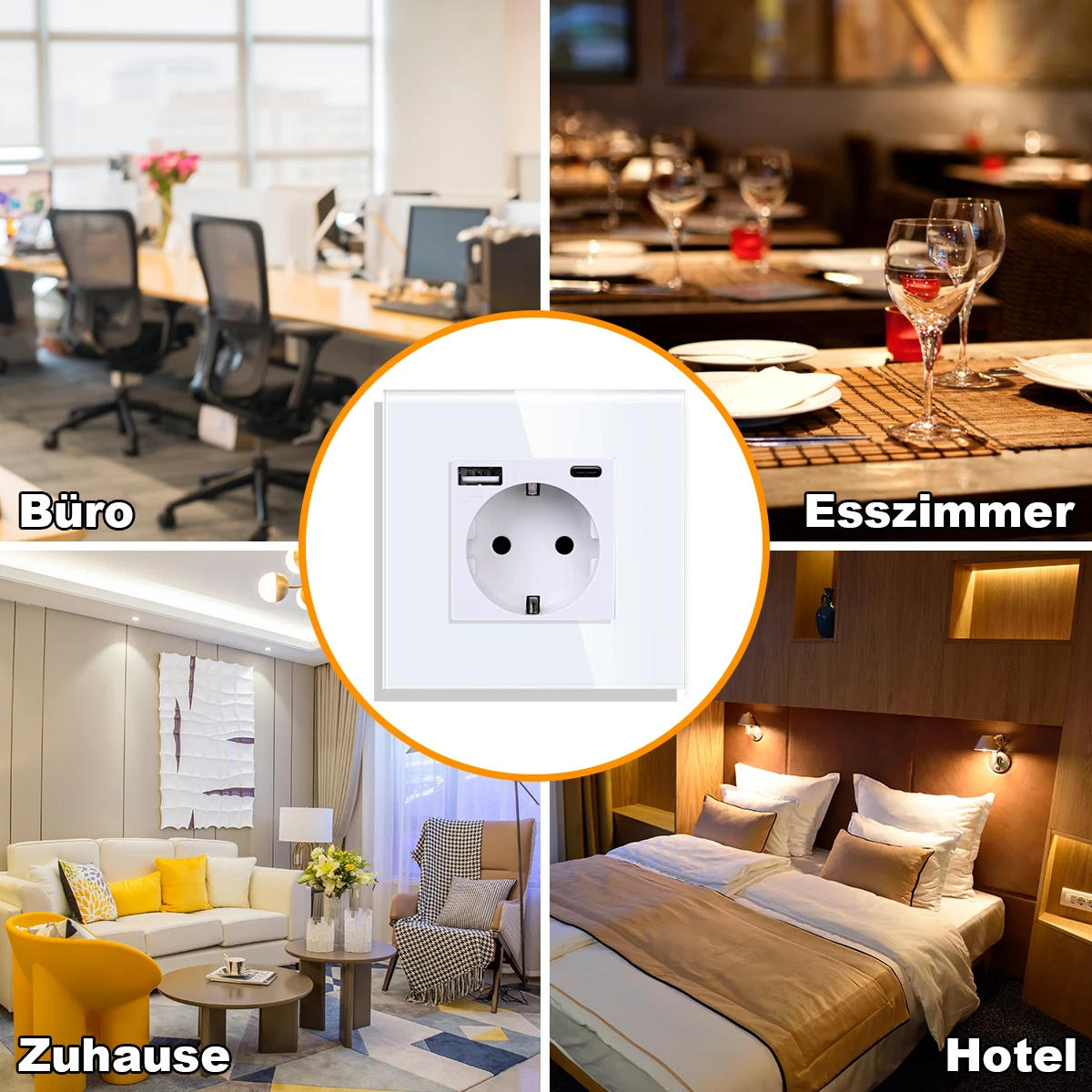 Description Picture 4 of itemEU Standard Single Power Socket Touch Switch Crystal Panel USB Double Outlet Triple Wall Sockets 1/2/3gang Switch With Socket