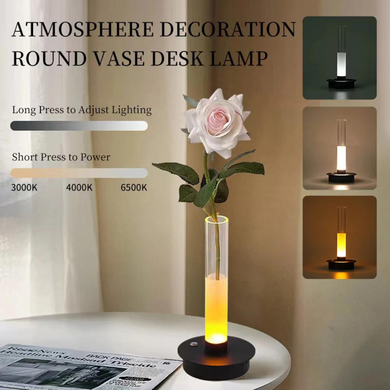 Description Picture 4 of itemLED Tri Color Dimming Vase Lamp For Home Dining, Bedroom, Bar, Decorative Atmosphere, Table Lamp, Portable Touch Camping Lamp