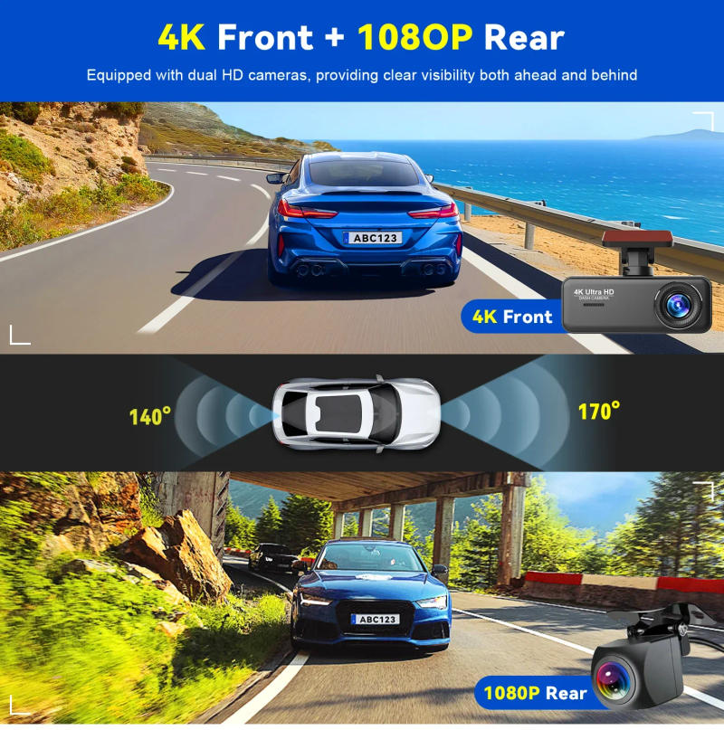 Description Picture 3 of itemKocam 4K Dash Cam Front and Rear Dual Channels Dashcam With 24H Parking Monitoring Night Vision DVR Recorder Black Box For Car