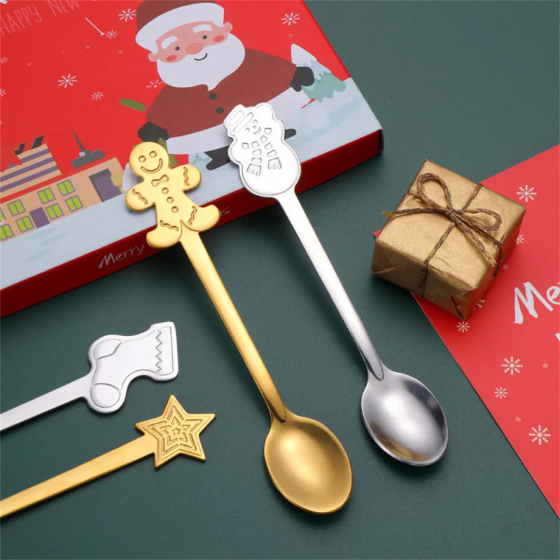 Description Picture 3 of item5/1PCS Christmas Coffee Spoon & Fork Sets Coffee Stirring Spoon Creative Dessert Tea Spoon Shovel Christmas Gift Box