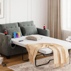 Pull Out Sofa Bed 2-in-1 Convertible Sleeper Couch with Memory Foam Mattress and Solid Wood Bed Frame Dark Grey Full Size