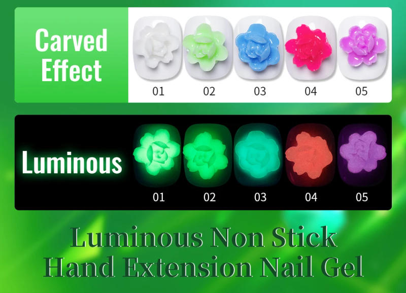 Description Picture 5 of itemBOLZIN 15ml Neon Luminous Non Stick Hand Extension Nail Gel Soak Off UV LED Semi-Permanant Carving Flower Nail Art Varnish