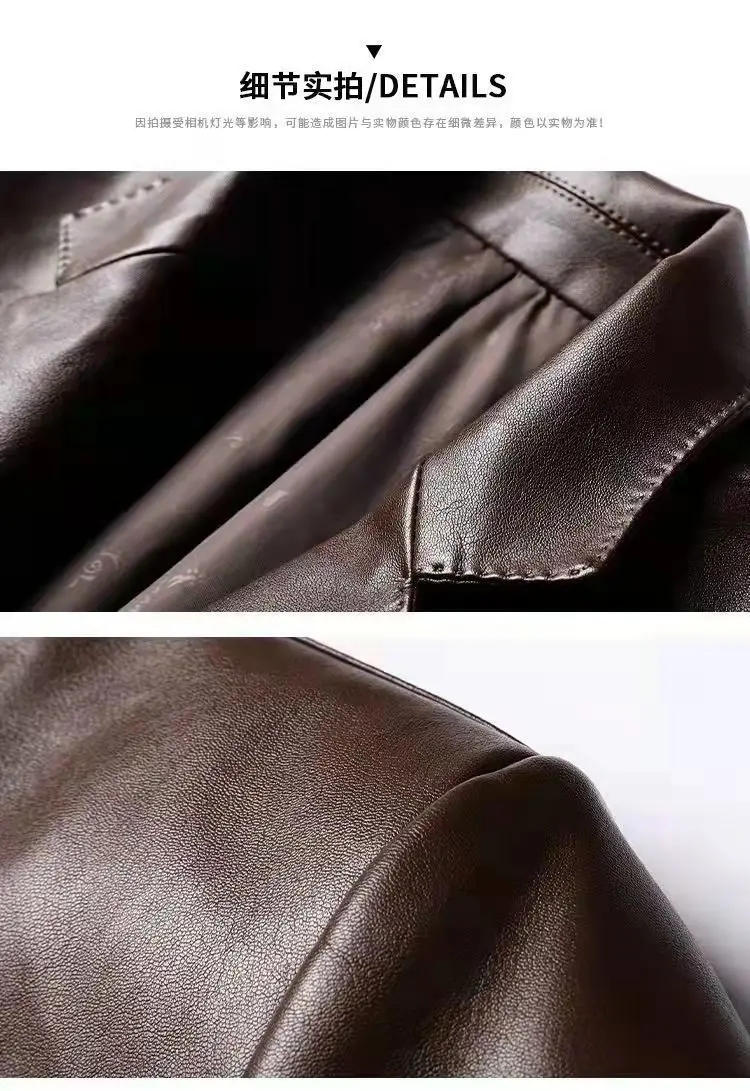 Description Picture 5 of item2023 New Spring and Autumn New Men's Leather Jacket Thin Plush Lapel High-End Business Casual Slim Suit Jacket  Anti-wind A27