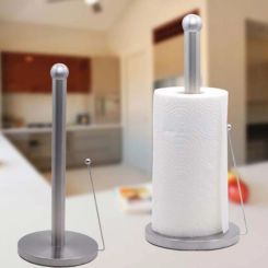 Kitchen Roll Holder with Round Base Silver Roll Holder Stainless Steel Toilet Paper Dispenser for Kitchen Storage Organisation
