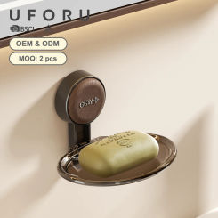 UFORU Bathroom Soap Dish with Suction Cup - No Drill Wall Mounted Soap Holder, Drainage Design for Vanity & Shower Area