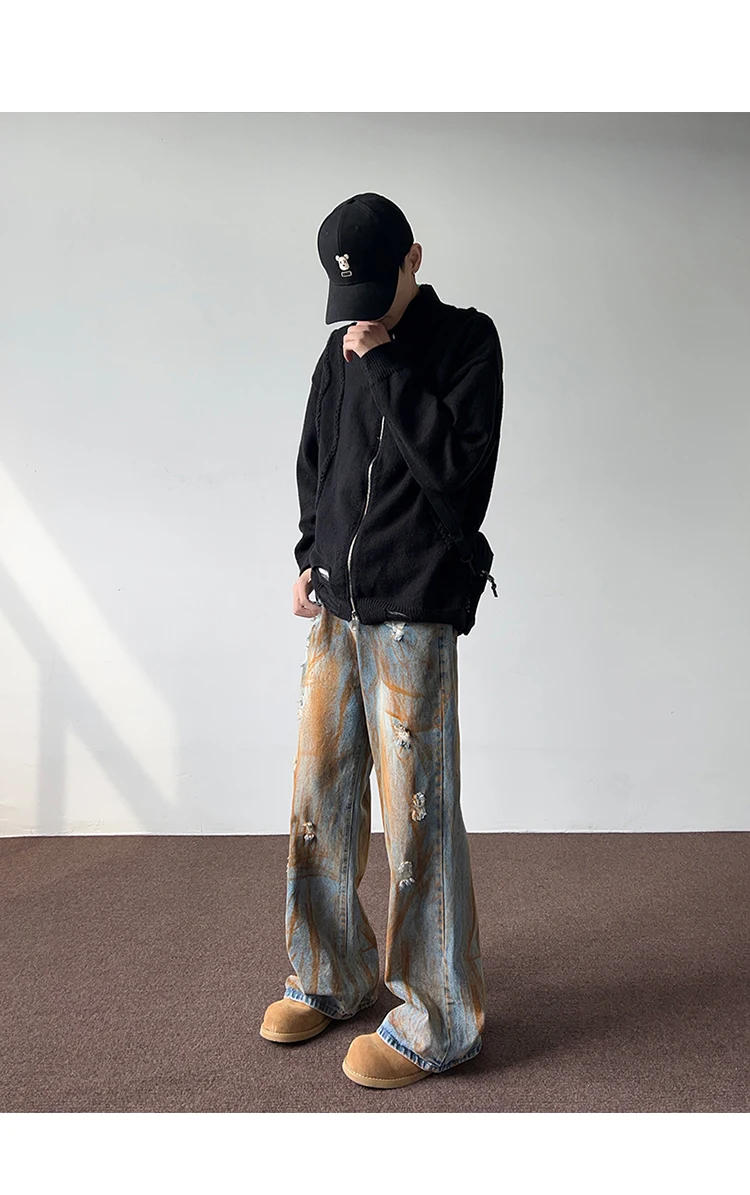 Description Picture 6 of itemAmerican Retro Washed Distressed Jeans Men's High Street Loose Casual Personalized Draped Floor-Mopping Pants Male Clothes