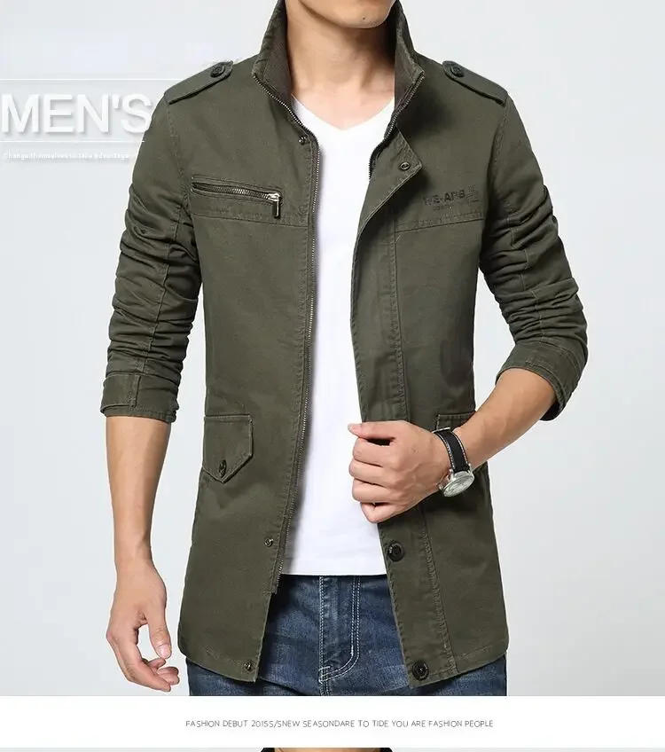 Description Picture 6 of item2024 New Spring Autumn Men's Jackets Male Outerwear High Quality Pure Cotton Casual Jacket Coat Men Clothing Male Trench Coat