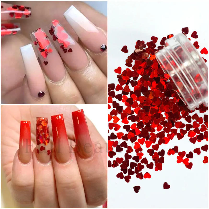 Description Picture 3 of itemRed Heart Nail Glitter Sequins Valentine's Day Decoration Shiny Love Heart Flakes Gel Polish Paillette Manicure Accessories LALB