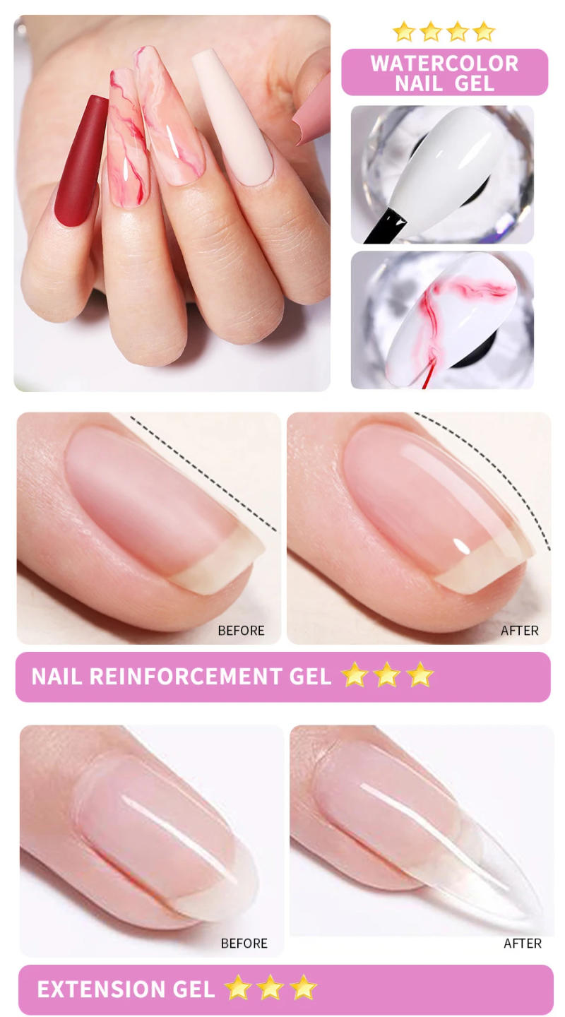 Description Picture 5 of itemBORN PRETTY 15ml 6 IN 1 Nail Glue Gel Nail Polish Transparent Clear Function UV Gel looming Gel Strengthener Extension Varnish