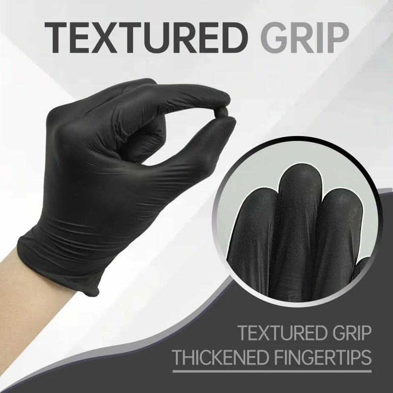 Description Picture 4 of item50/100PCS Black Nitrile Disposable Gloves Non-Sterile Texture Kitchen Cleaning Gloves Tattoo Esthetician Hair Dye Nail Gloves