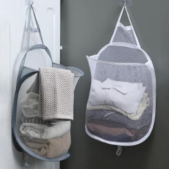 Dirty Clothes Storage Bag Basket Frame Bucket Foldable Mesh Laundry Bathroom Wall Mounted Dirty Clothes Organizer