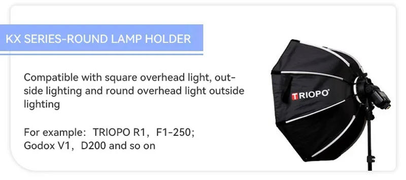 Description Picture 4 of itemTRIOPO 55cm 65cm 90cm 120cm Foldable Octagon Softbox Bowens Mount for Sokani X100 COLBOR CL60 Godox Aputure LED Video Light